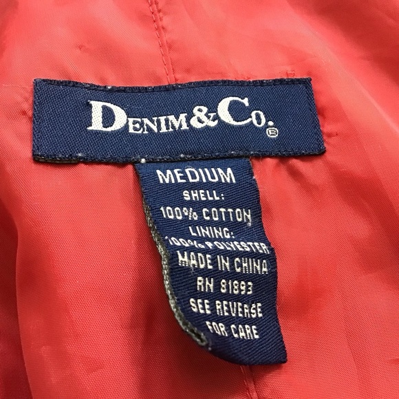 Denim & Co. Heavy Weight Red Heavy Denim Lined Button Front  Topstitched Coat M - Picture 13 of 14